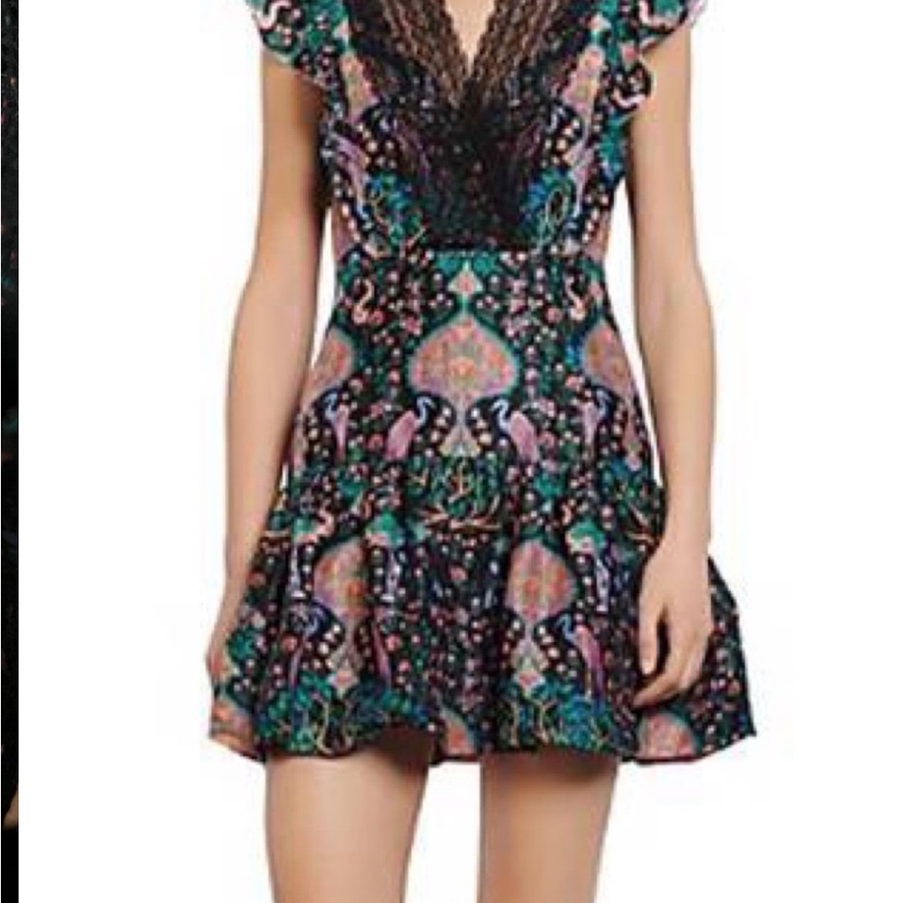 Sandro Black and Pink Patterned Mini Dress